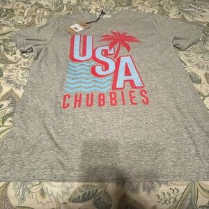 Chubbies Gray Tee with Red & Light Blue USA Graphic